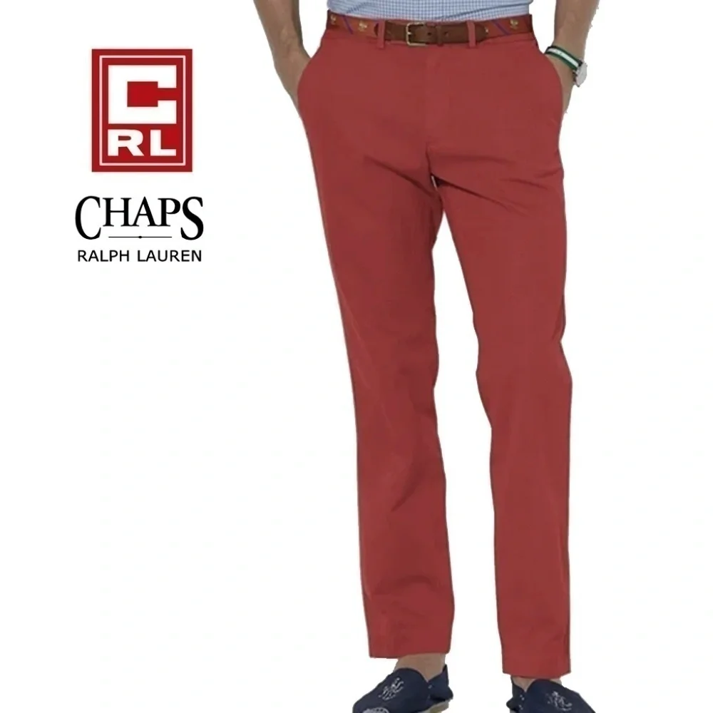 Men's CHAPS Jeans Trousers Pants Flat Front Slim Cut Red 38/32 - Picture 4 of 6